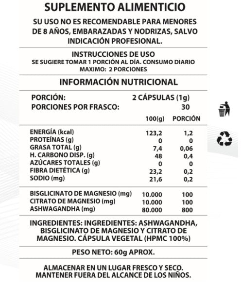 Ashwagandha + Magnesio 1000mg 60 CAPS